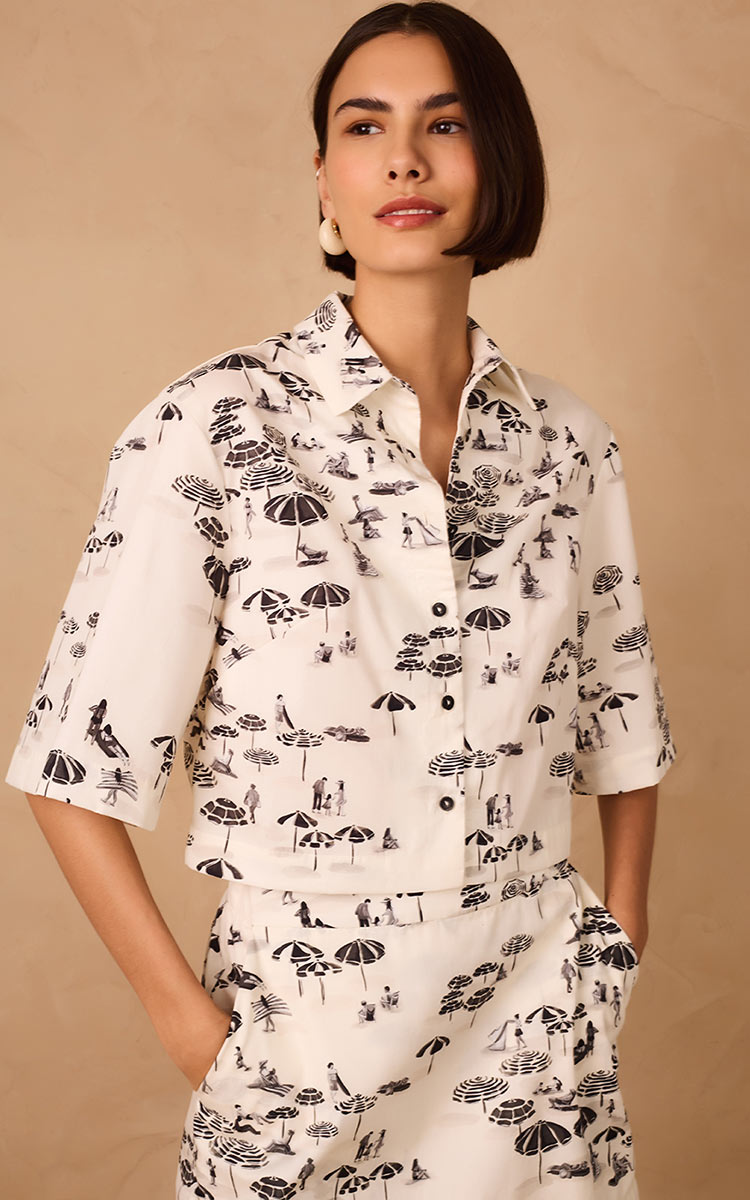Pé Na Areia Print Cropped Shirt