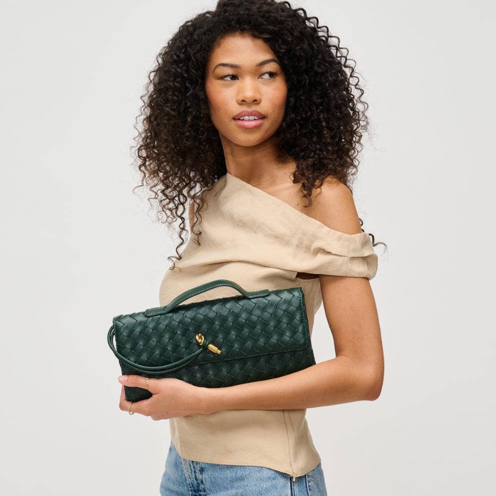Ada Top Handle Woven East West Clutch Crossbody