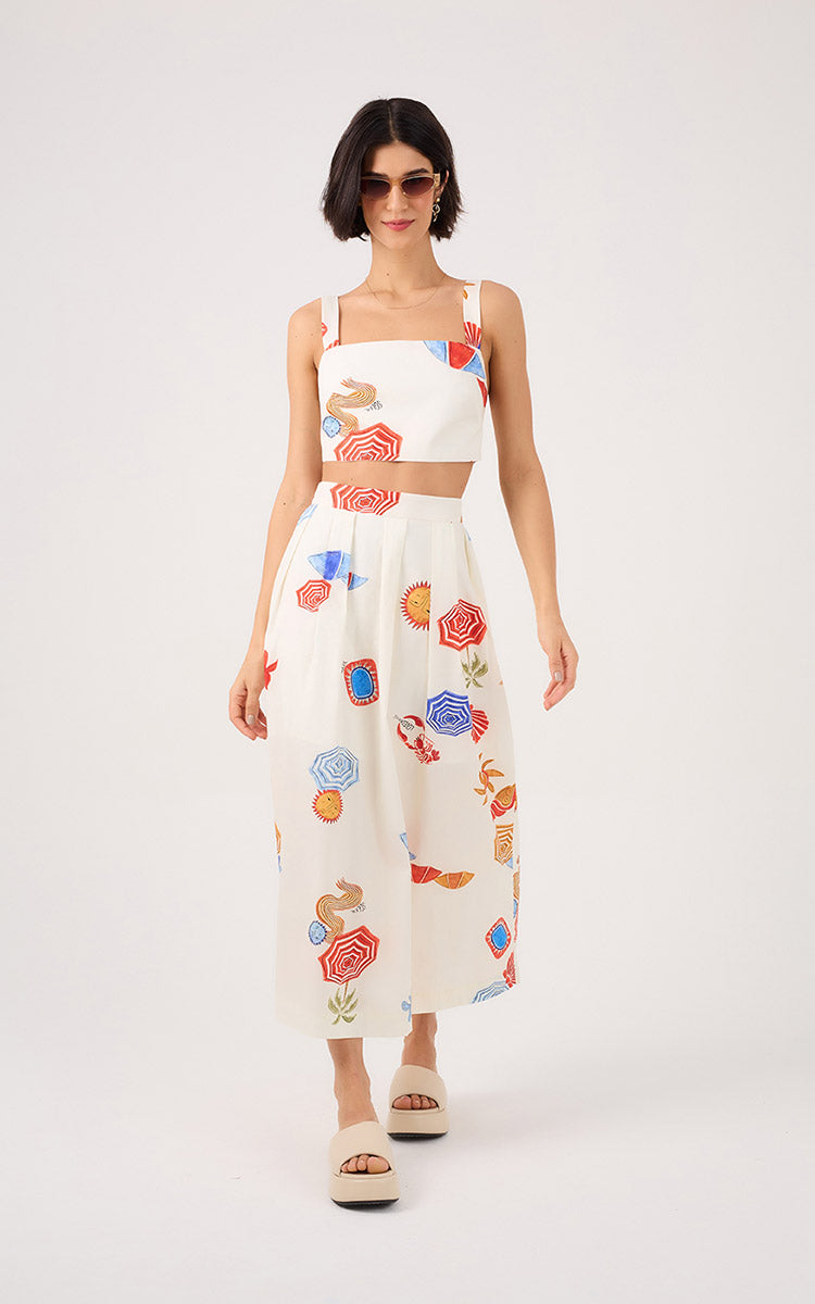 sun print midi skirt