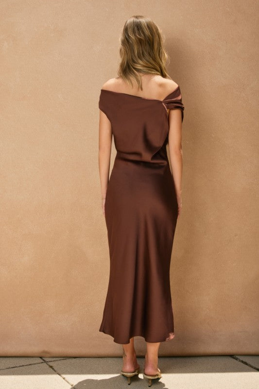 Dull Satin Ruched Midi Dress