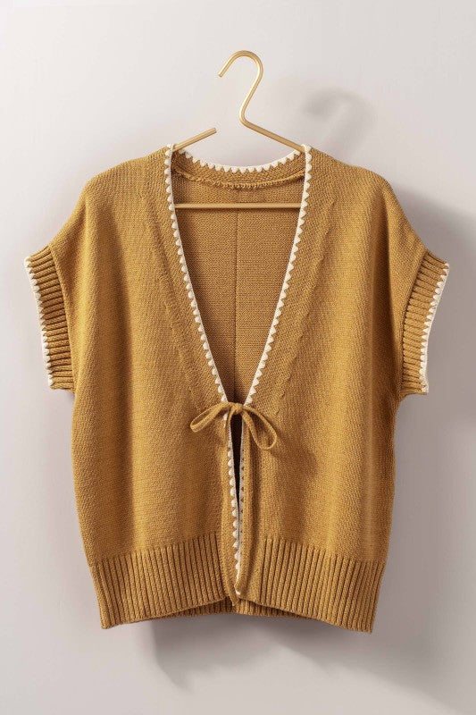 Tie Front Crochet Knit Vest