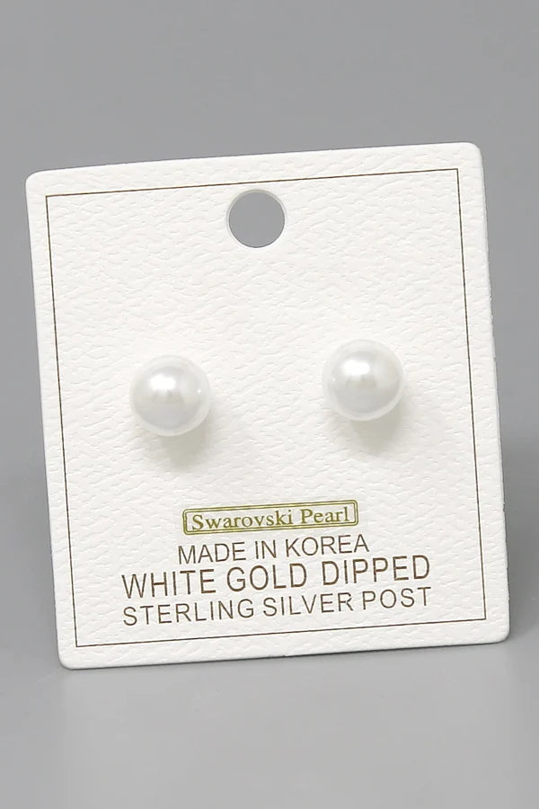 10 MM Swarovski Pearl Gold Dipped Stud Earrings