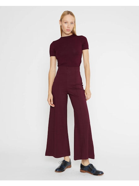 ponte knit wide leg pant-cropped