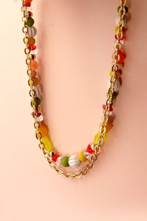 natural multi beaded chain layer necklace