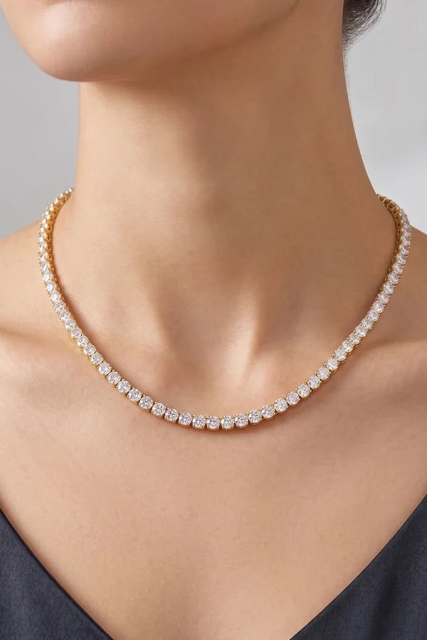 18K Gold Filled 4mm Round Cut Classic Tennis Necklace