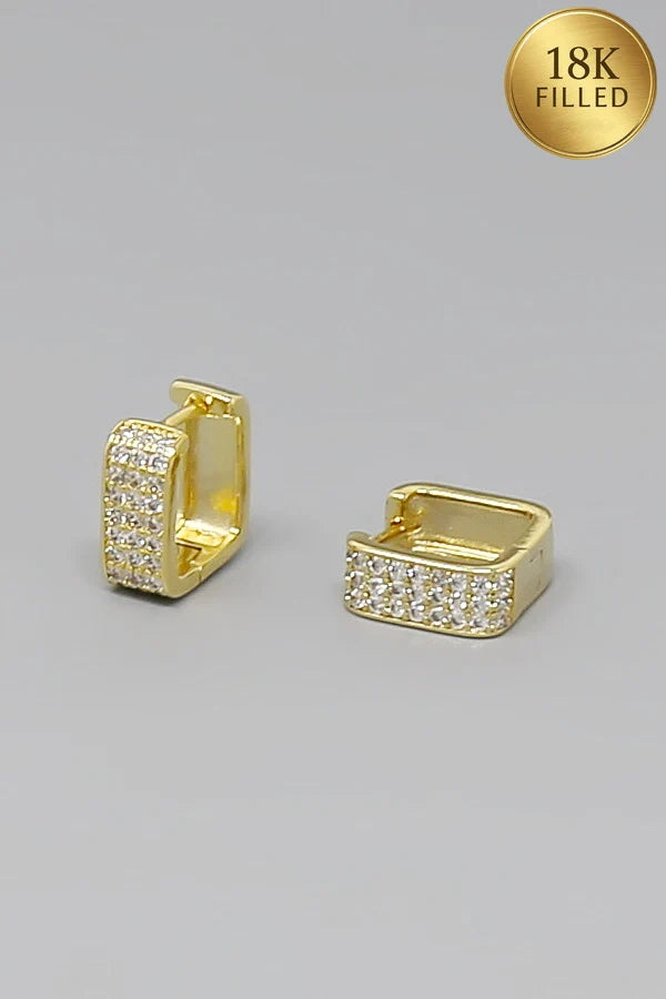 18K Gold Filled CZ Pave Squared Huggie Hoop Earrings