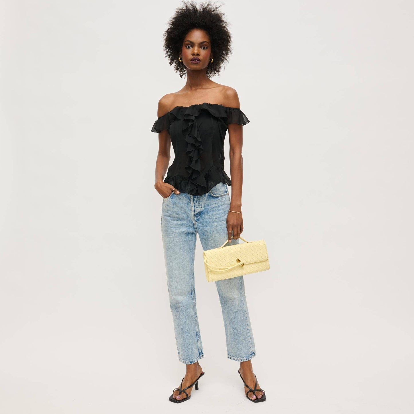 Ada Top Handle Woven East West Clutch Crossbody