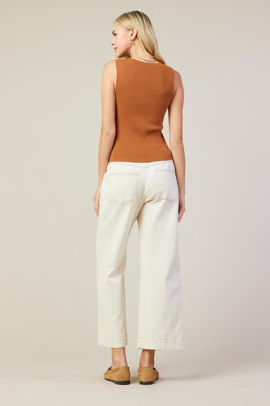 V-neck Button Down Ribbed Knit Tank