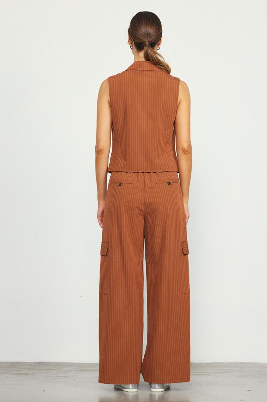 Pinstripe Cargo Pocket Wide Leg Pants