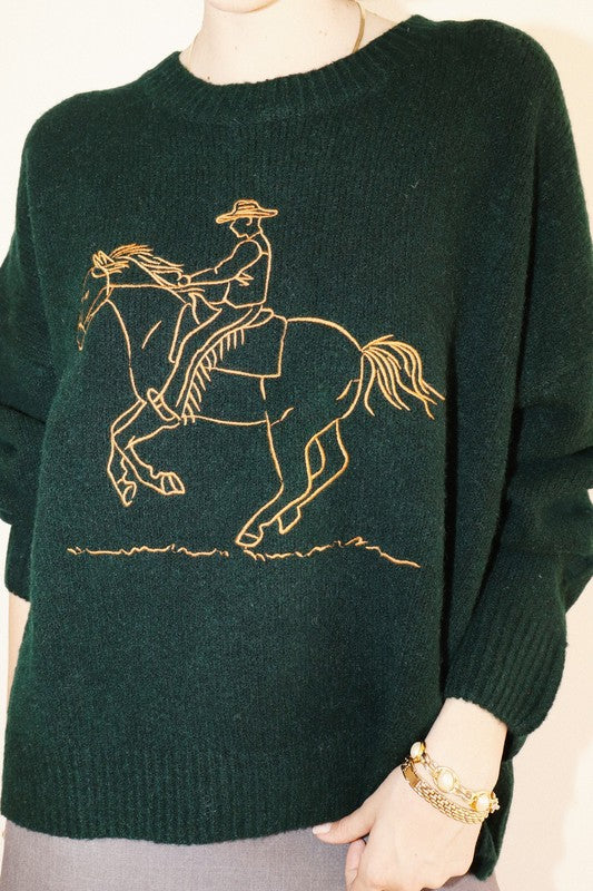 embroidered cowboy knit sweater