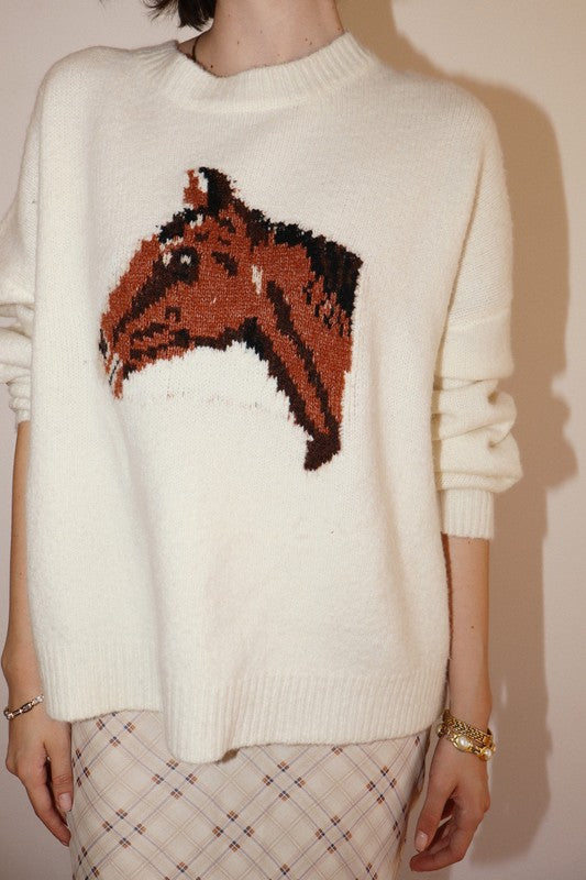 horse graphic knit sweater