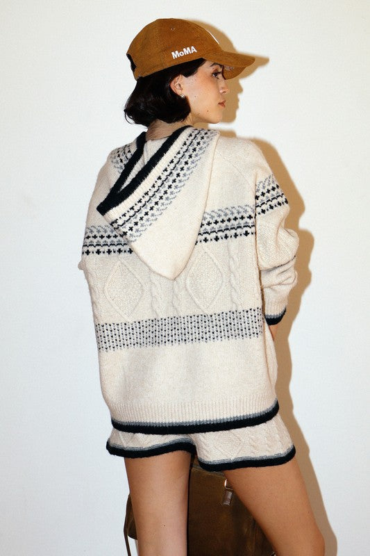 Fair Isle Hooded Knit Sweater