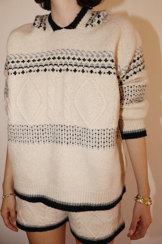 Fair Isle Hooded Knit Sweater