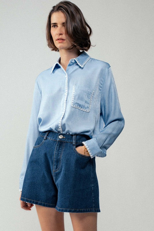 Boho Western Silky Scalloped Casual Shirt