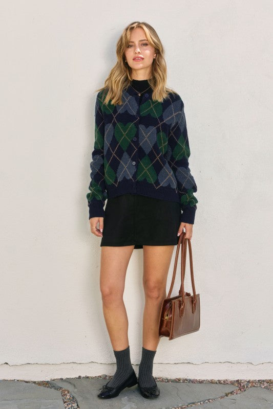 Working Heart Argyle Button Down Cardigan