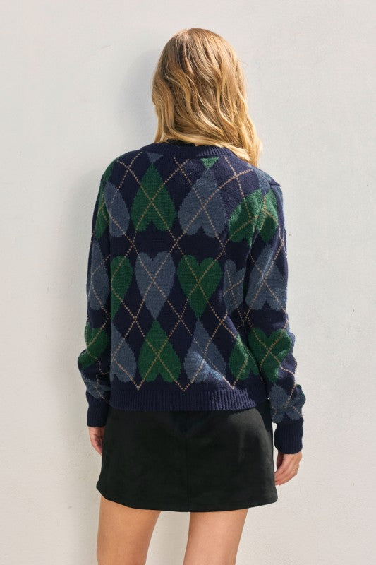 Working Heart Argyle Button Down Cardigan