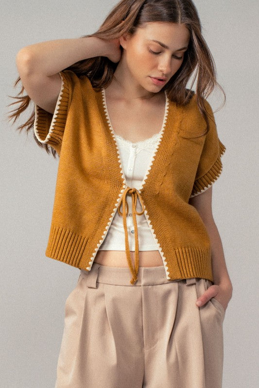 Tie Front Crochet Knit Vest