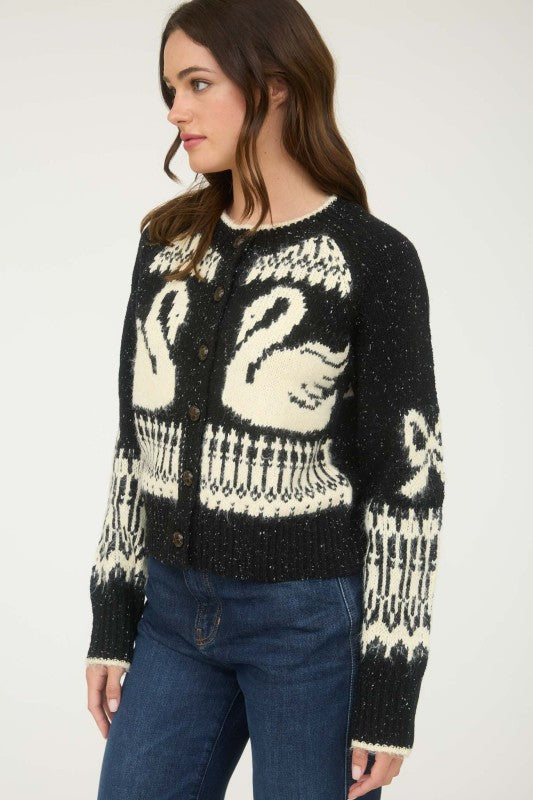 Swan Jacquard Button Down Cardigan