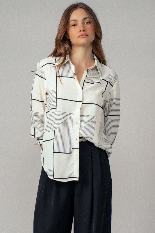 Geometric Print Button Up Top