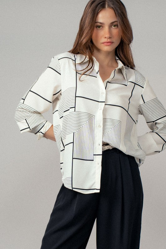 Geometric Print Button Up Top