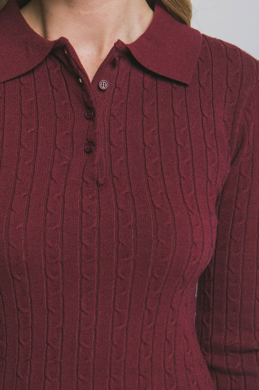 Cable Knit Polo Sweater