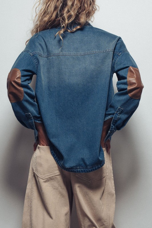 Denim Western Top With Elbow Patch