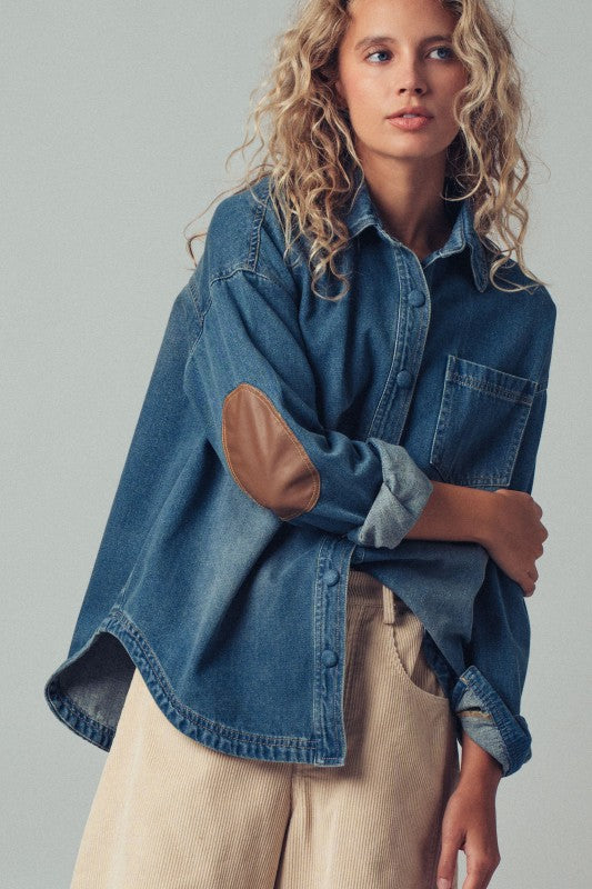 Denim Western Top With Elbow Patch