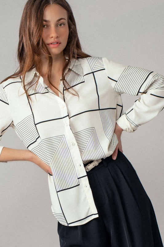 Geometric Print Button Up Top