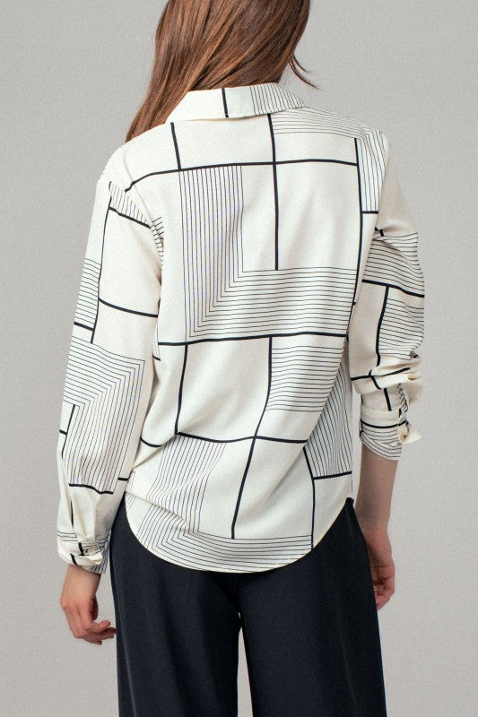 Geometric Print Button Up Top