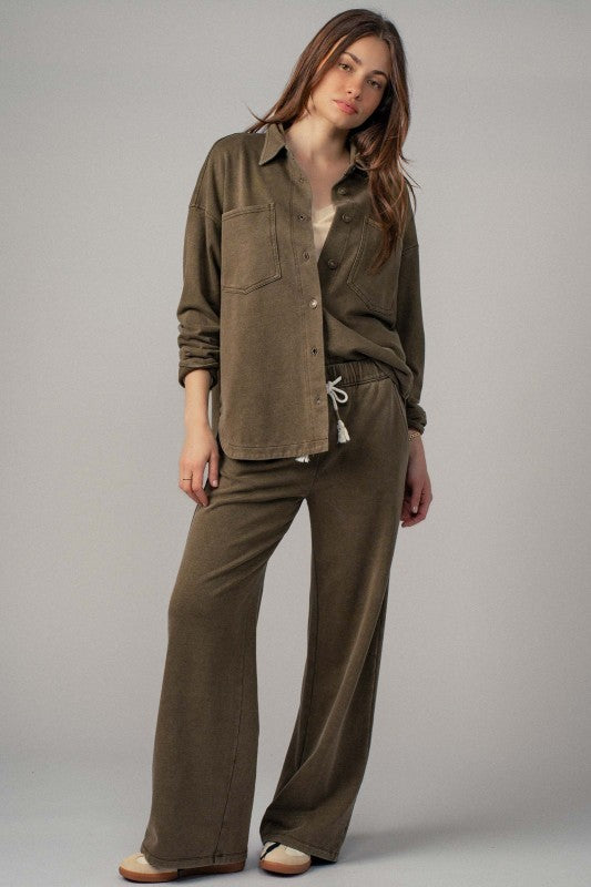 Vintage Washed French Terry Wide Leg Pants