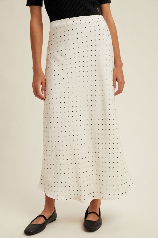 Polka Dot Satin Midi Skirt