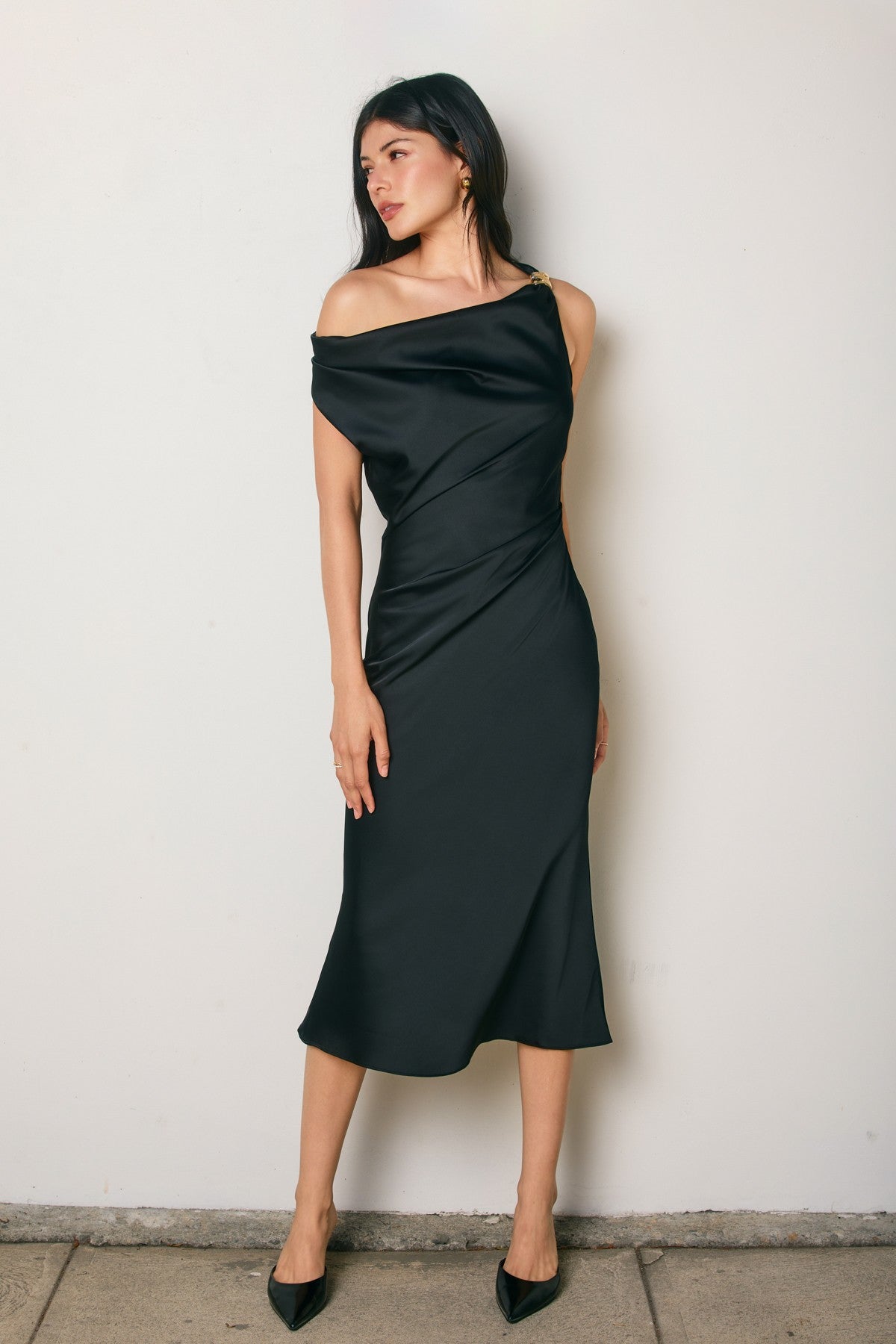 Dull Satin Ruched Midi Dress