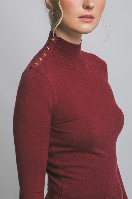 Button Detail Mock-Neck Sweater