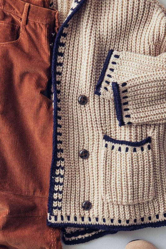 Chunky Knit Cardigan w/ Stitch Details