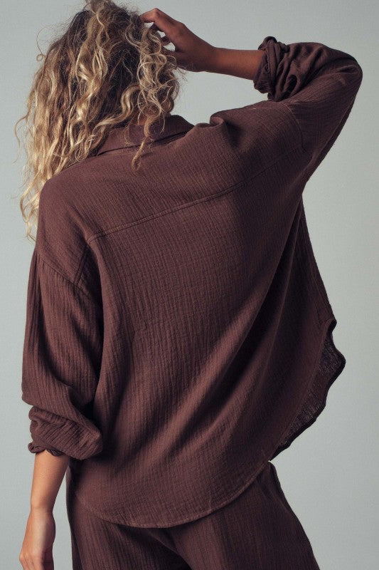 Textured Cotton Gauze Button Up