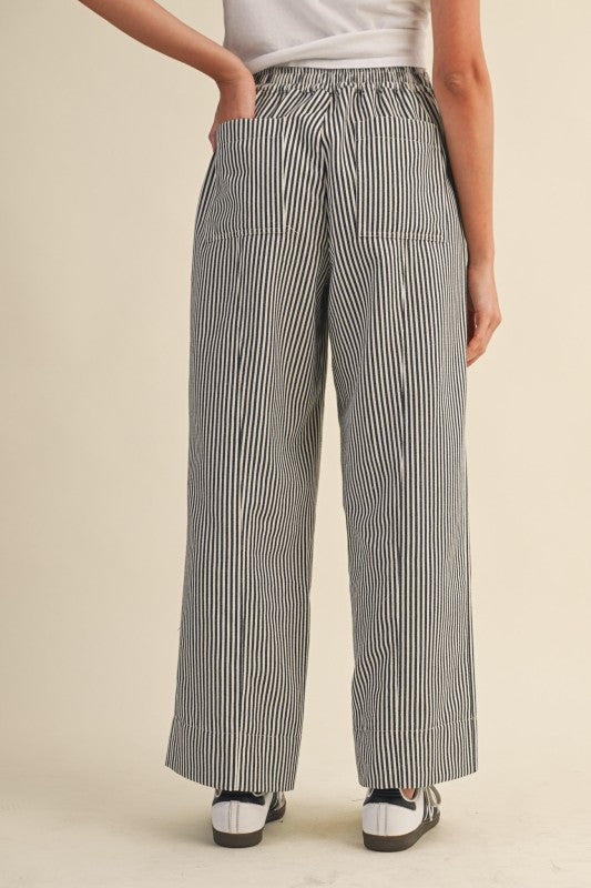 Pinstripe Wide Leg Drawstring Pants