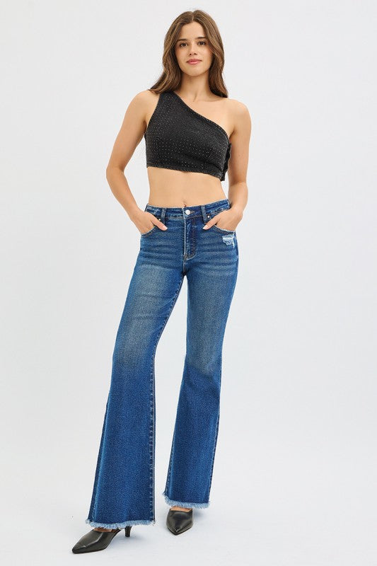 HR Flare Jeans w/ Frayed Hem
