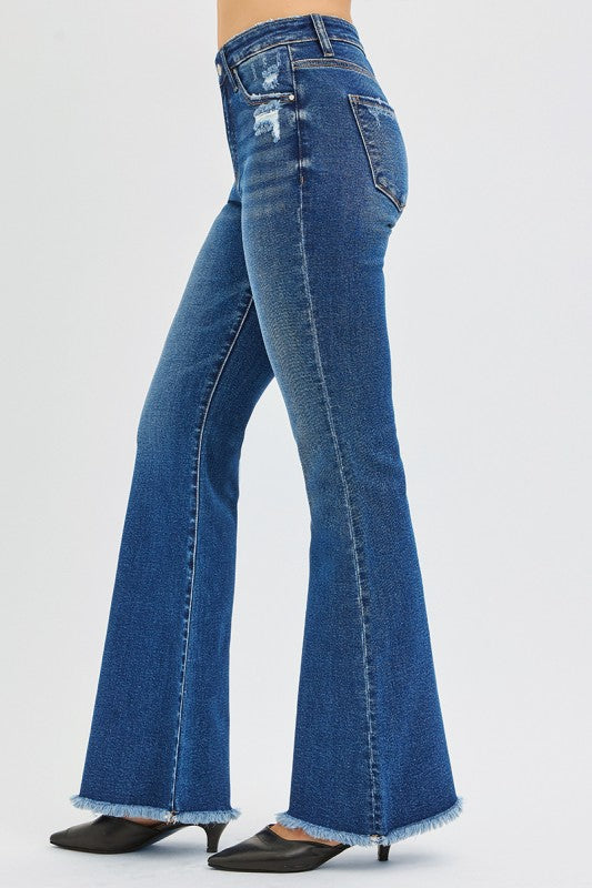 HR Flare Jeans w/ Frayed Hem