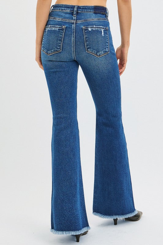 HR Flare Jeans w/ Frayed Hem