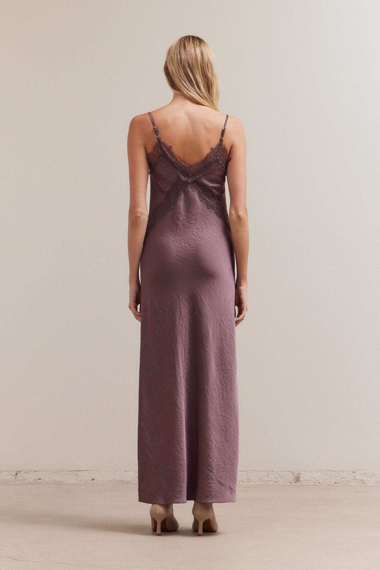 Lace Detailed Maxi Satin Dress