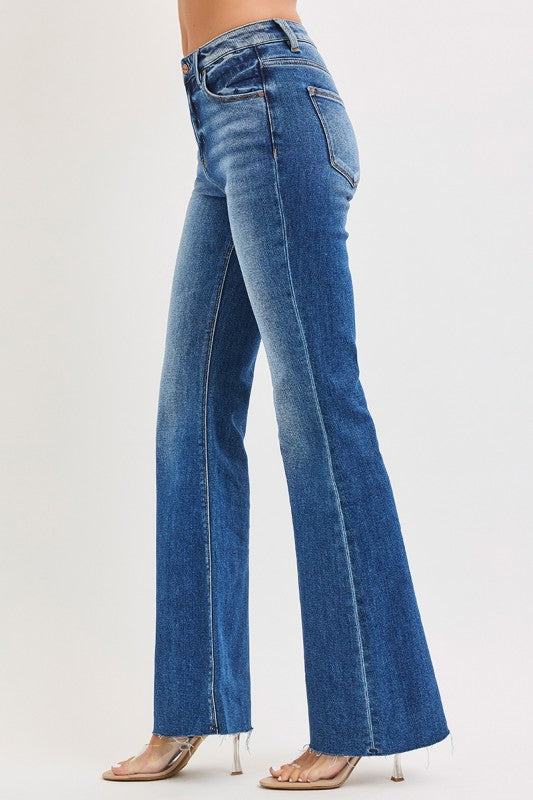 HR Flare Jeans w/ Raw Hem