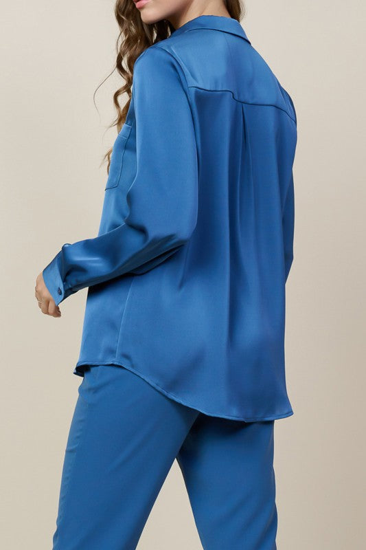 Long Sleeve Satin Button Down Shirt