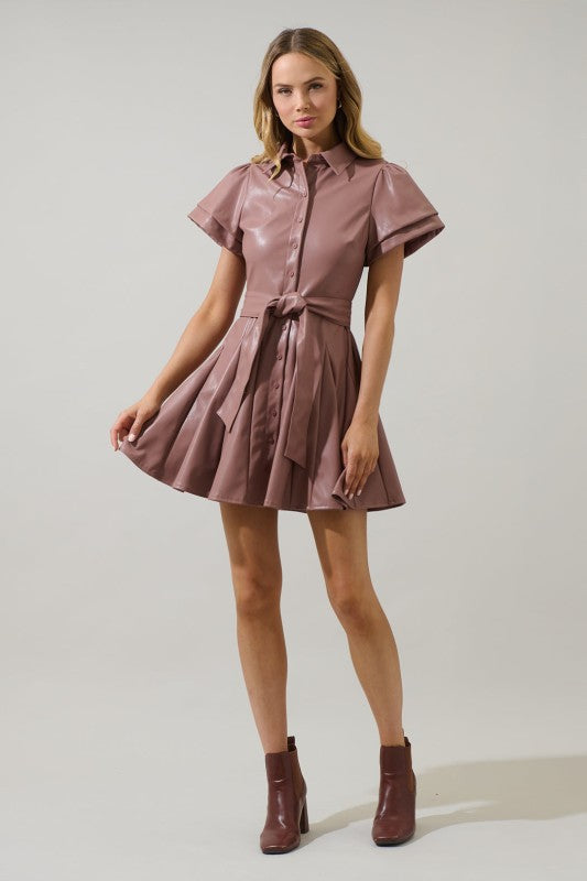 Anisa Leather Pleated Mini Dress