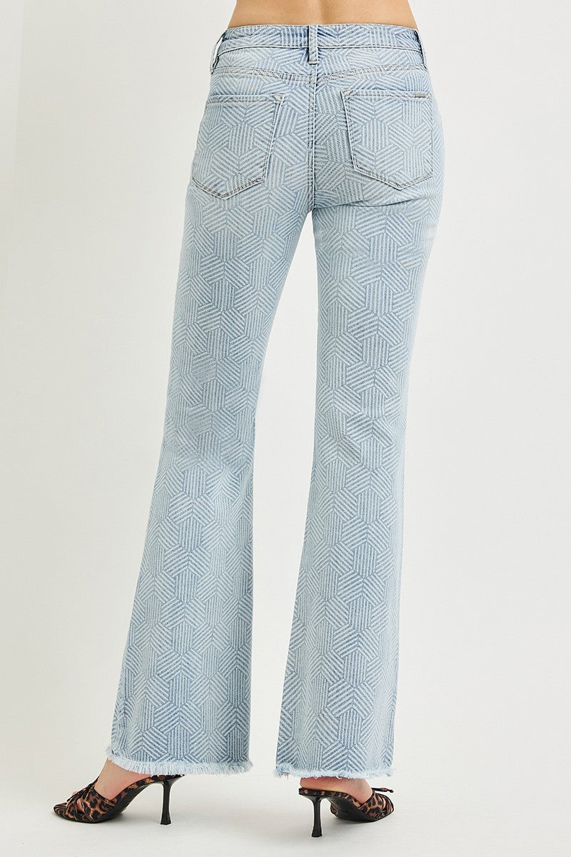 TC HR Flare Geometric Cube Print Jeans