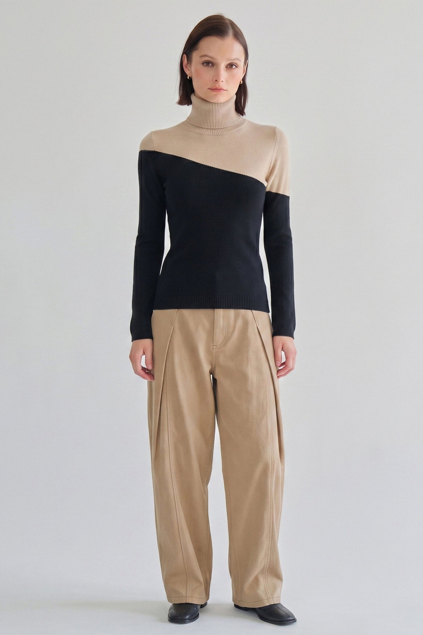 tabitha two-tone turtleneck knit top