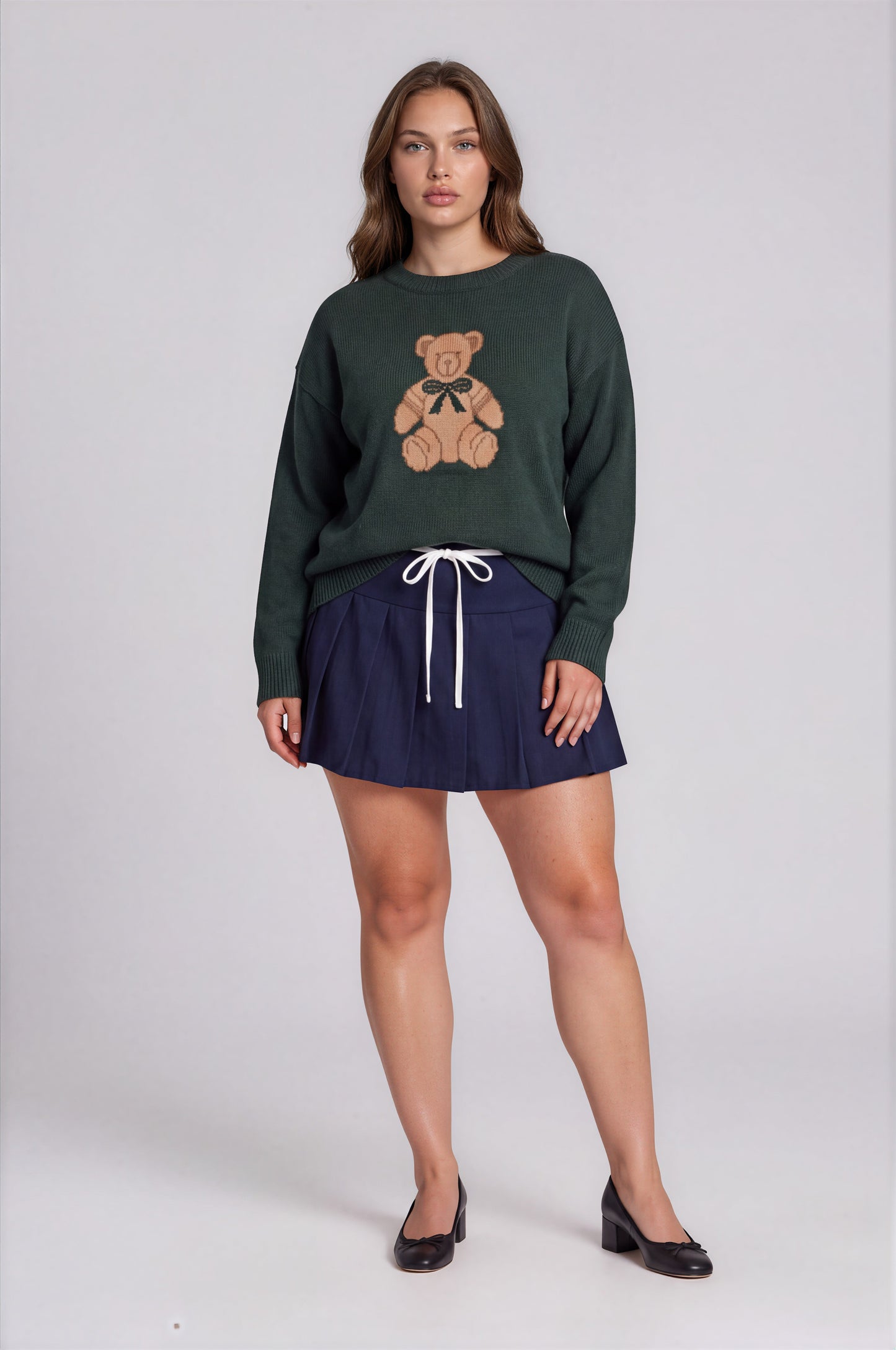 teddy jacquard crew neck pullover sweater-curvy