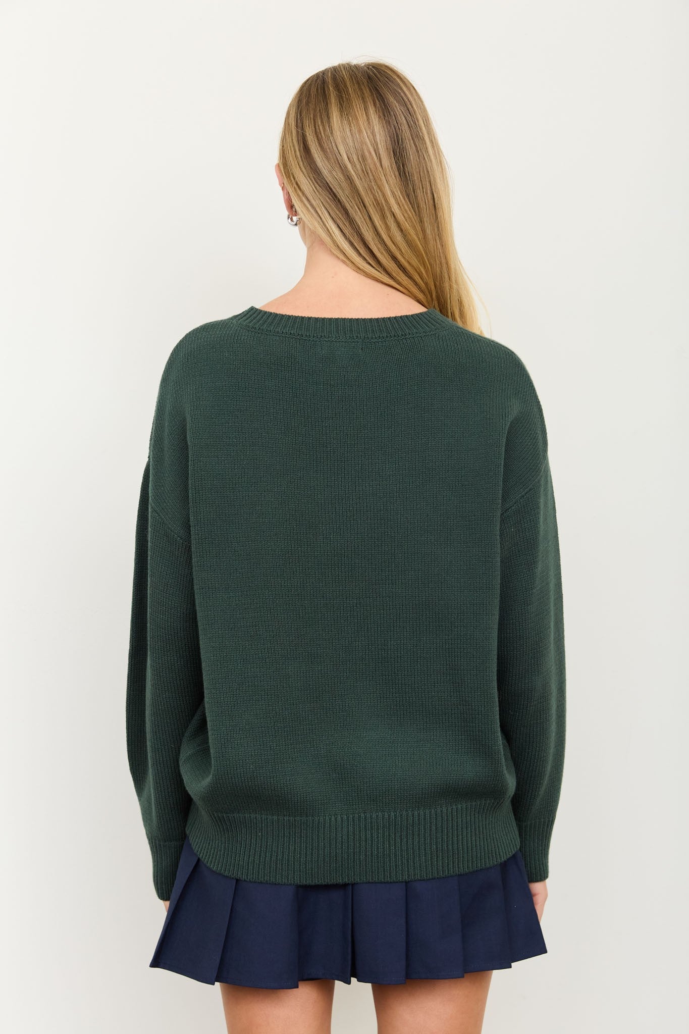 teddy jacquard crew neck pullover sweater