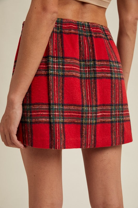 Brushed Plaid Mini Skirt