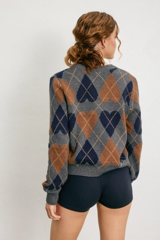 Working Heart Argyle Button Down Cardigan