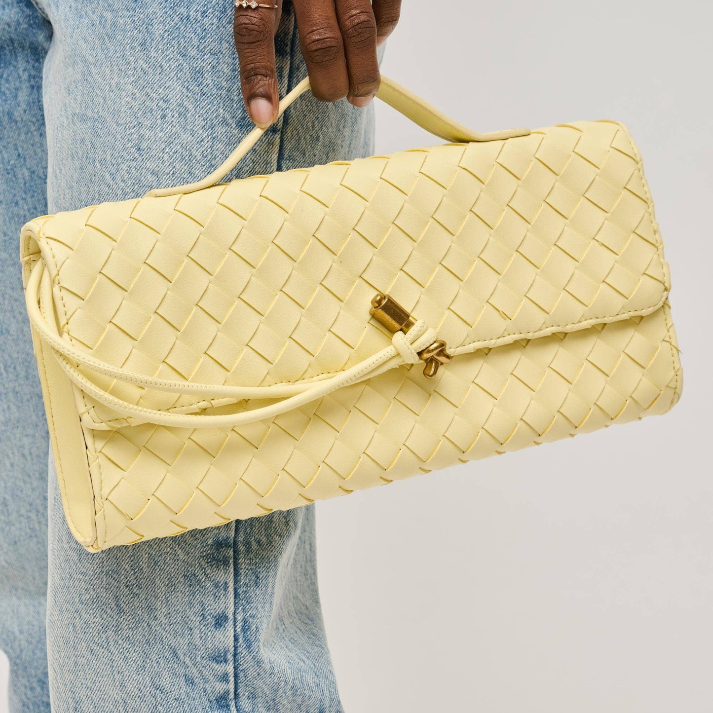 Ada Top Handle Woven East West Clutch Crossbody